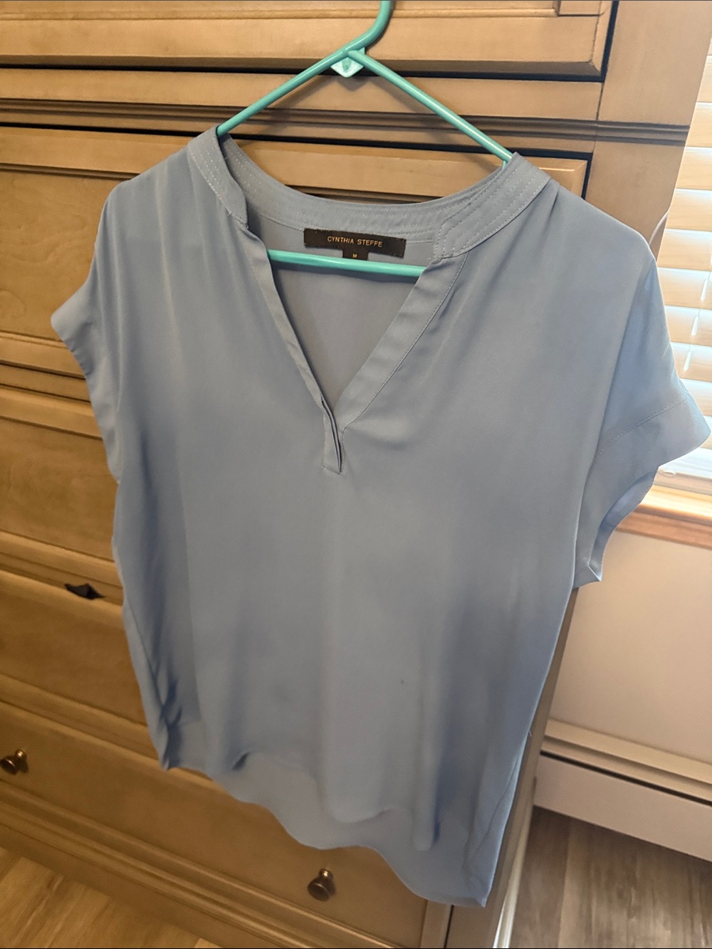 Cynthia Steffe Powder Blue Notch-Neck Short Sleeve Blouse